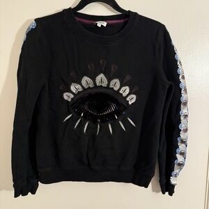 KENZO Paris Embroidered Evil Lotus Eye Crewneck Sweatshirt Small S Black Sweater